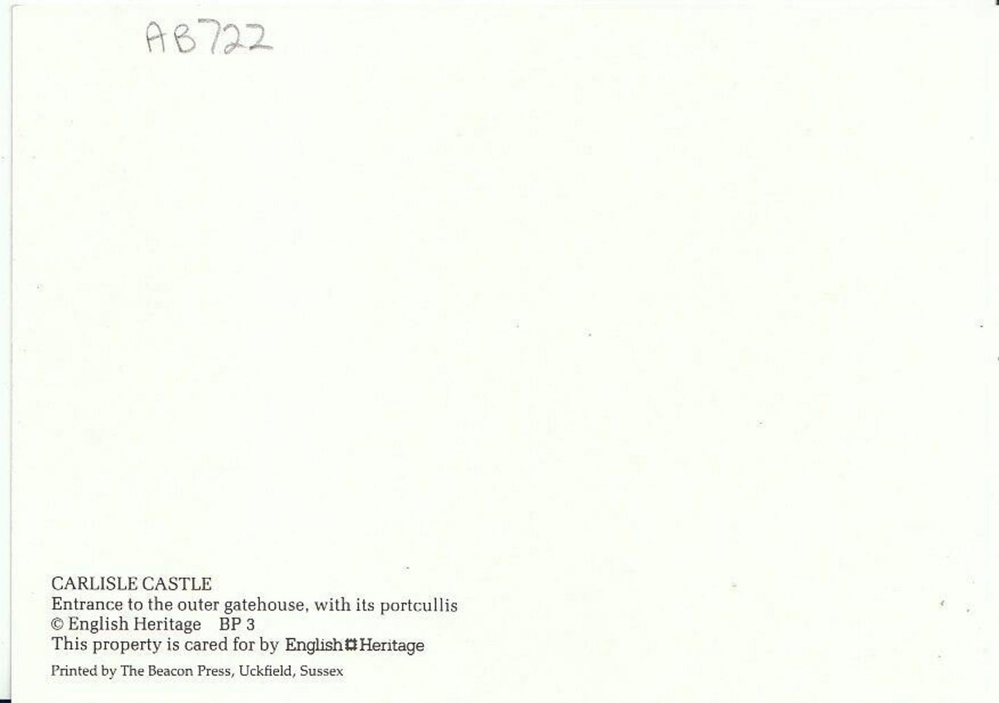Cumbria Postcard - Carlisle Castle, Entrance to The Outer Gatehouse AB722