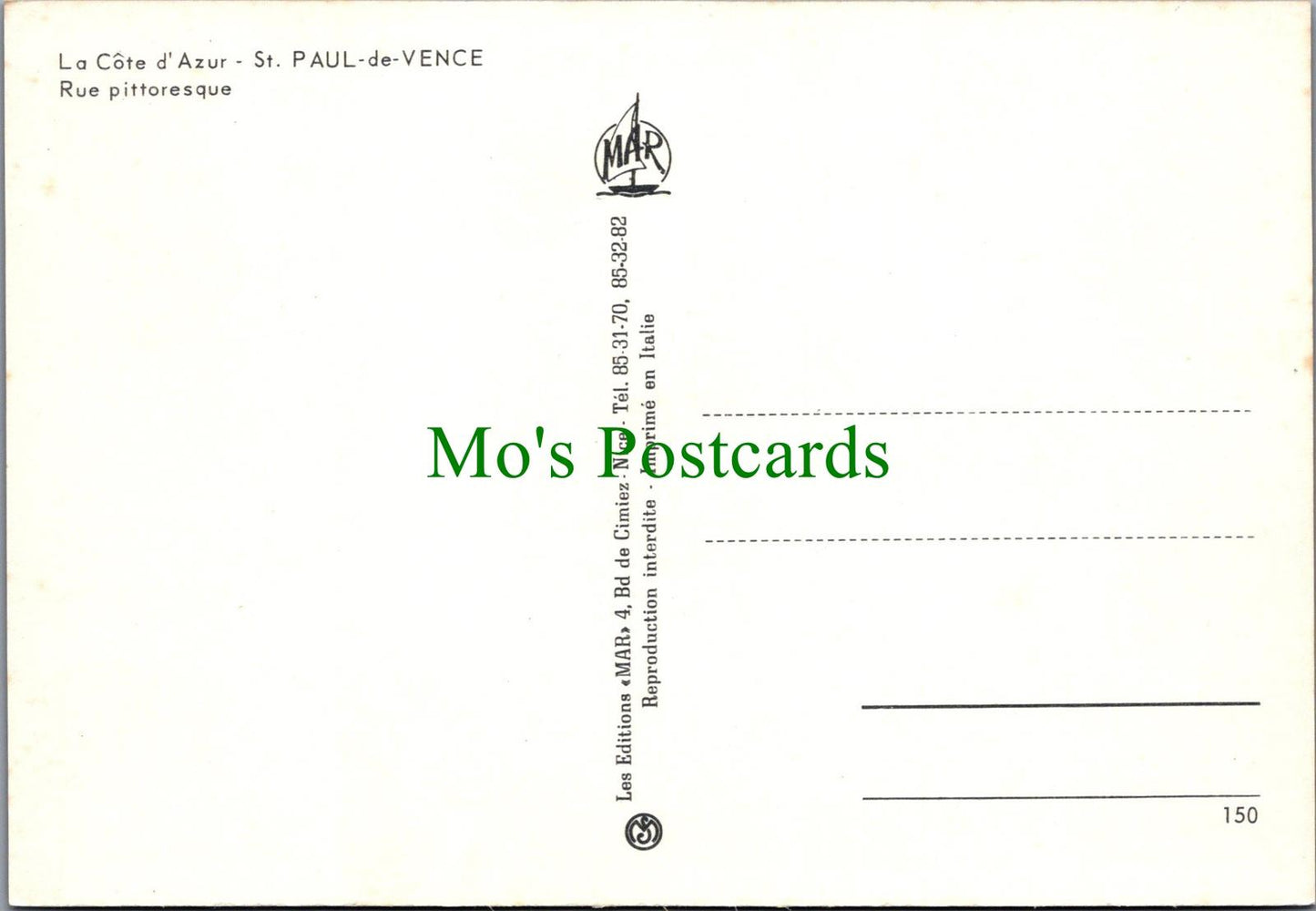 France Postcard - La Cote d'Azur, St Paul-De-Vence, Rue Pittoresque RR15653
