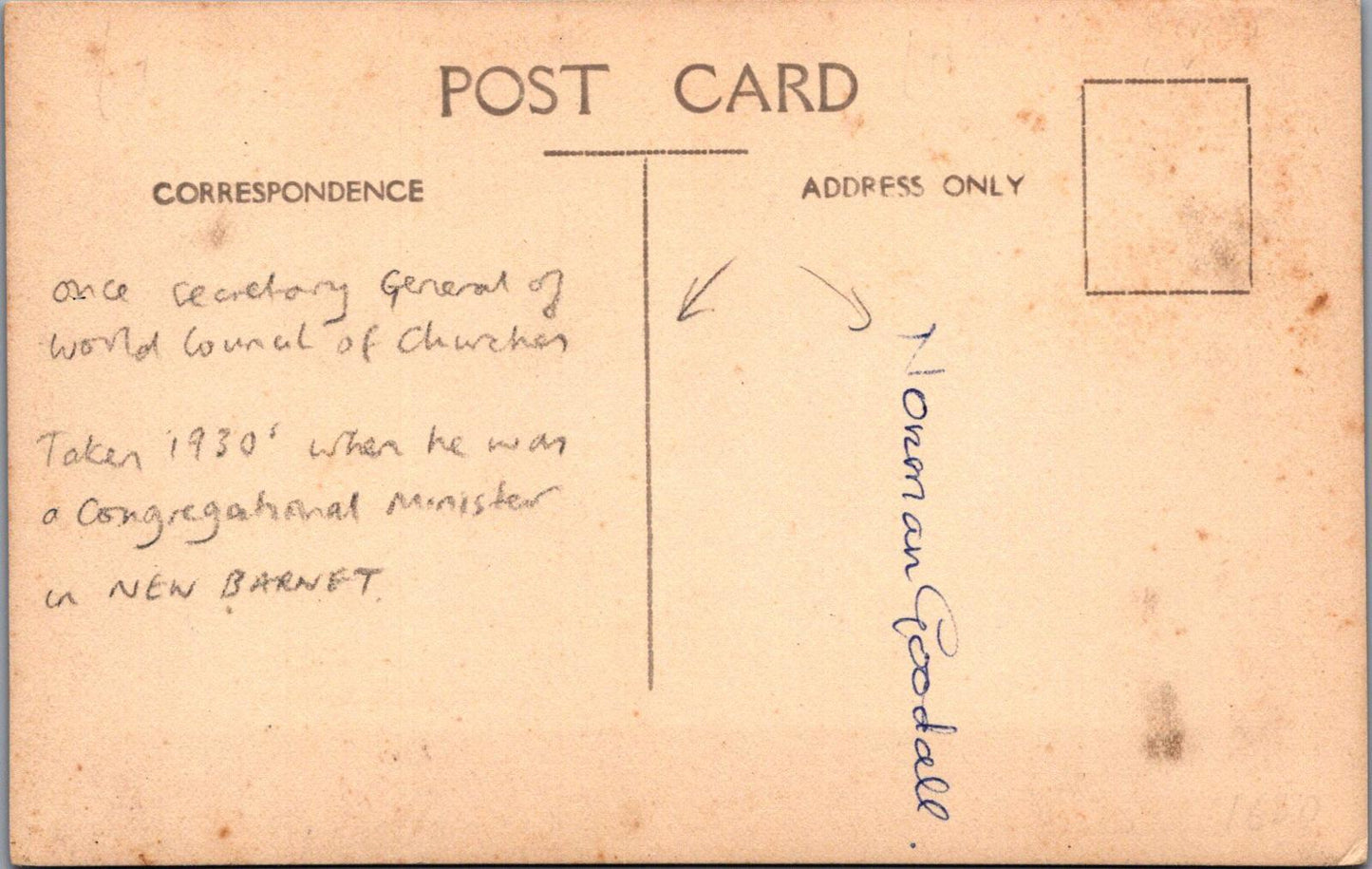 Religion Postcard-Norman Goodall, 1930's Congretional Minister, New Barnet XT154
