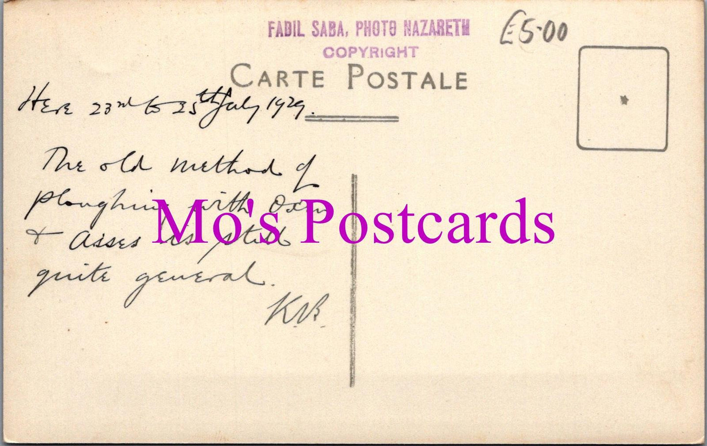Agriculture Postcard - Nazareth Ploughing With Oxen and Asses HM10A