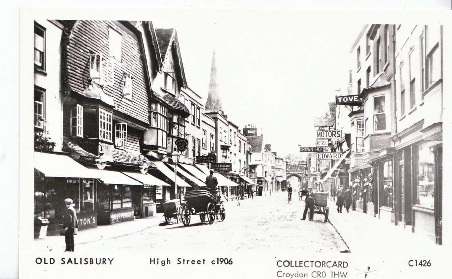 Wiltshire Postcard: Salisbury High Street Horse Cart Gate c1906 View 1800