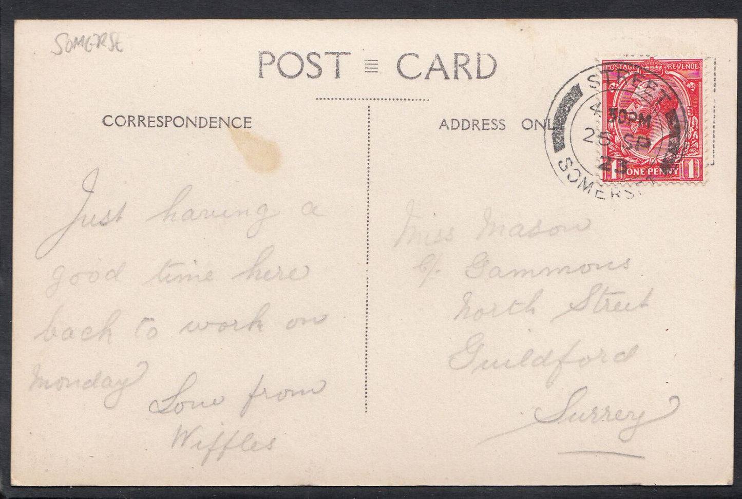 Somerset Postcard - Hurcot - Somerton Z335