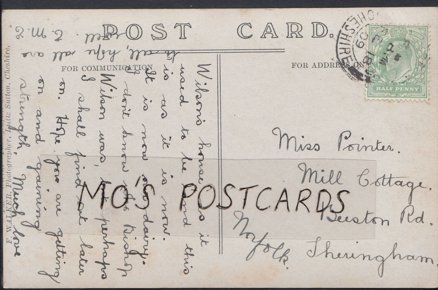 Cheshire Postcard - Bishop Wilson's Birthplace, Burton A7362