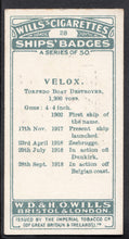 Load image into Gallery viewer, Wills Cigarette Card - Ships Badges Card No 28 - Velox