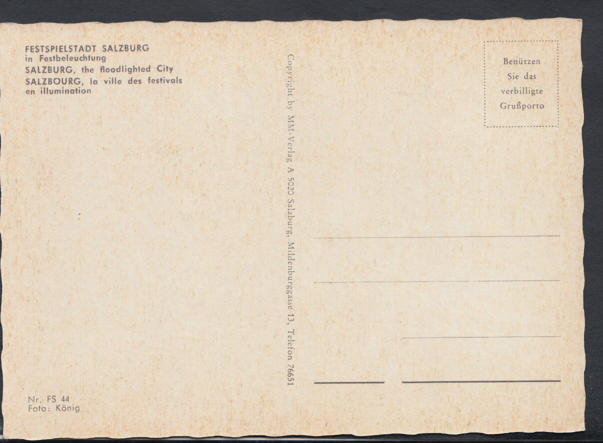 Austria Postcard - Salzburg, The Floodlighted City RR3484