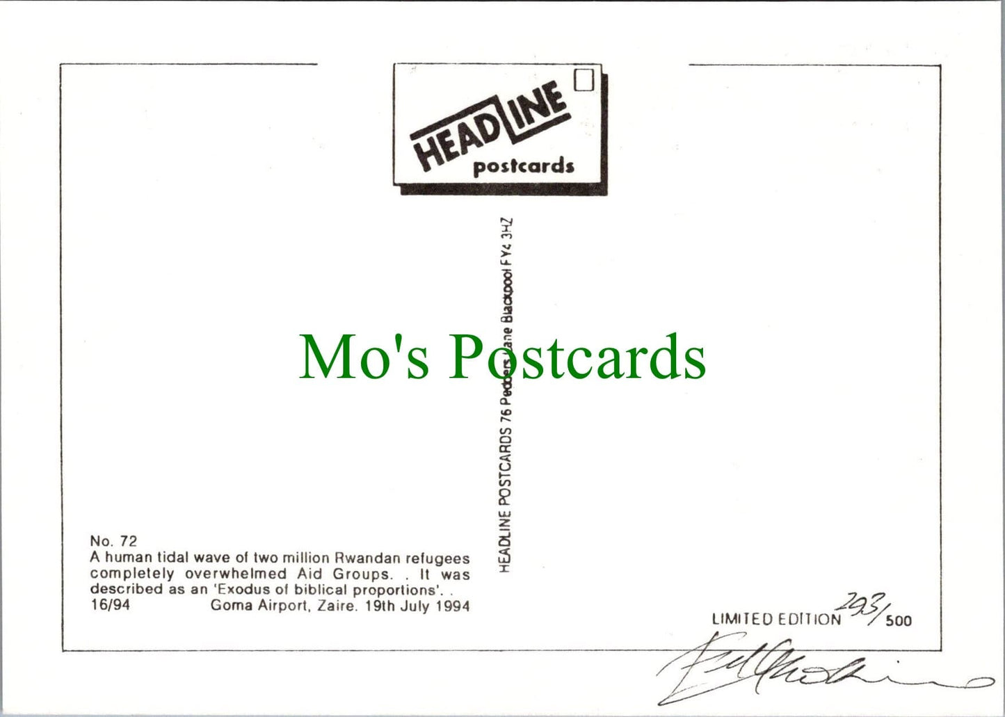 Headline Postcard - Rwandan Refugee Exodus