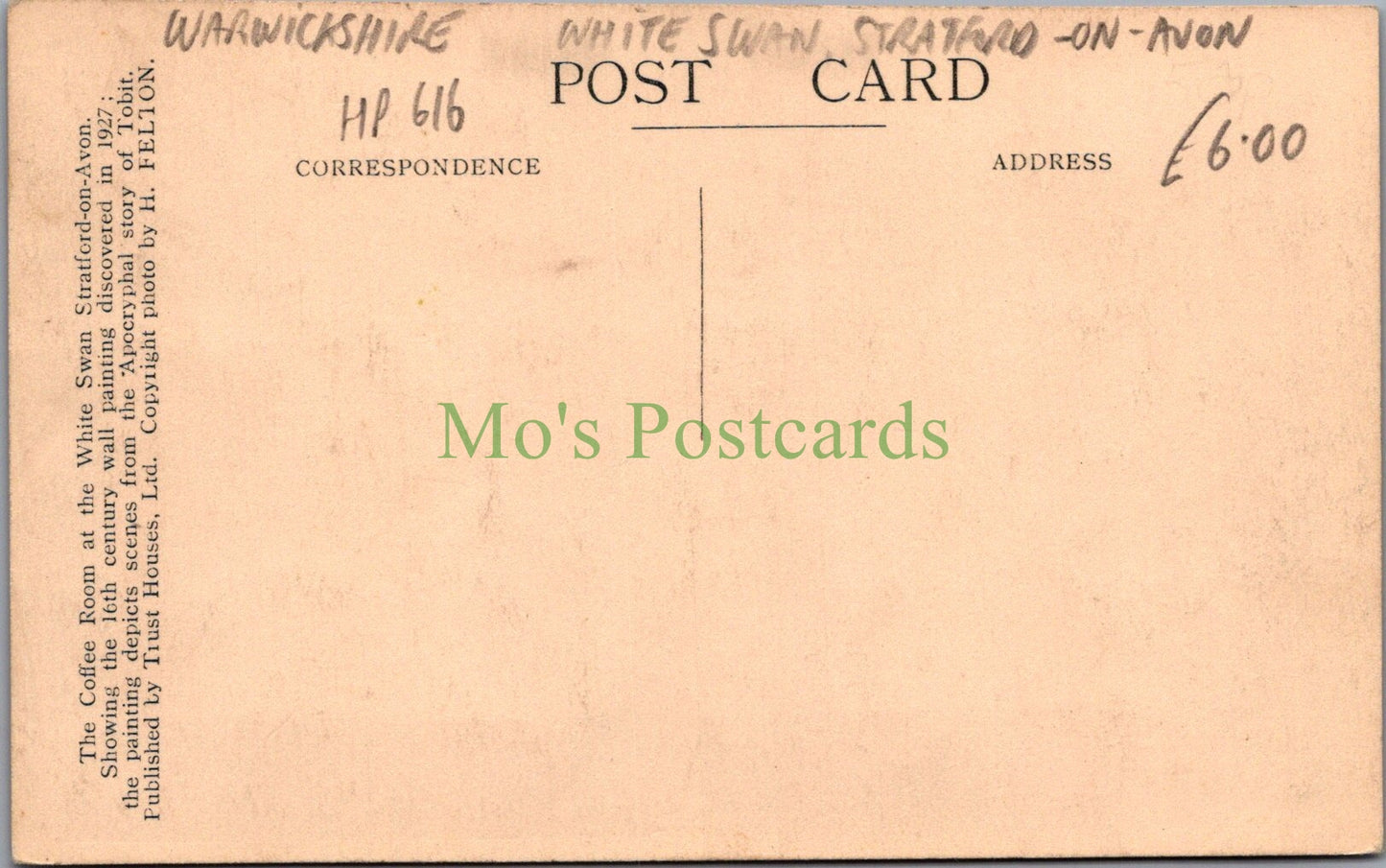 Warwickshire Postcard - Coffee Room, White Swan, Stratford-On-Avon HP616