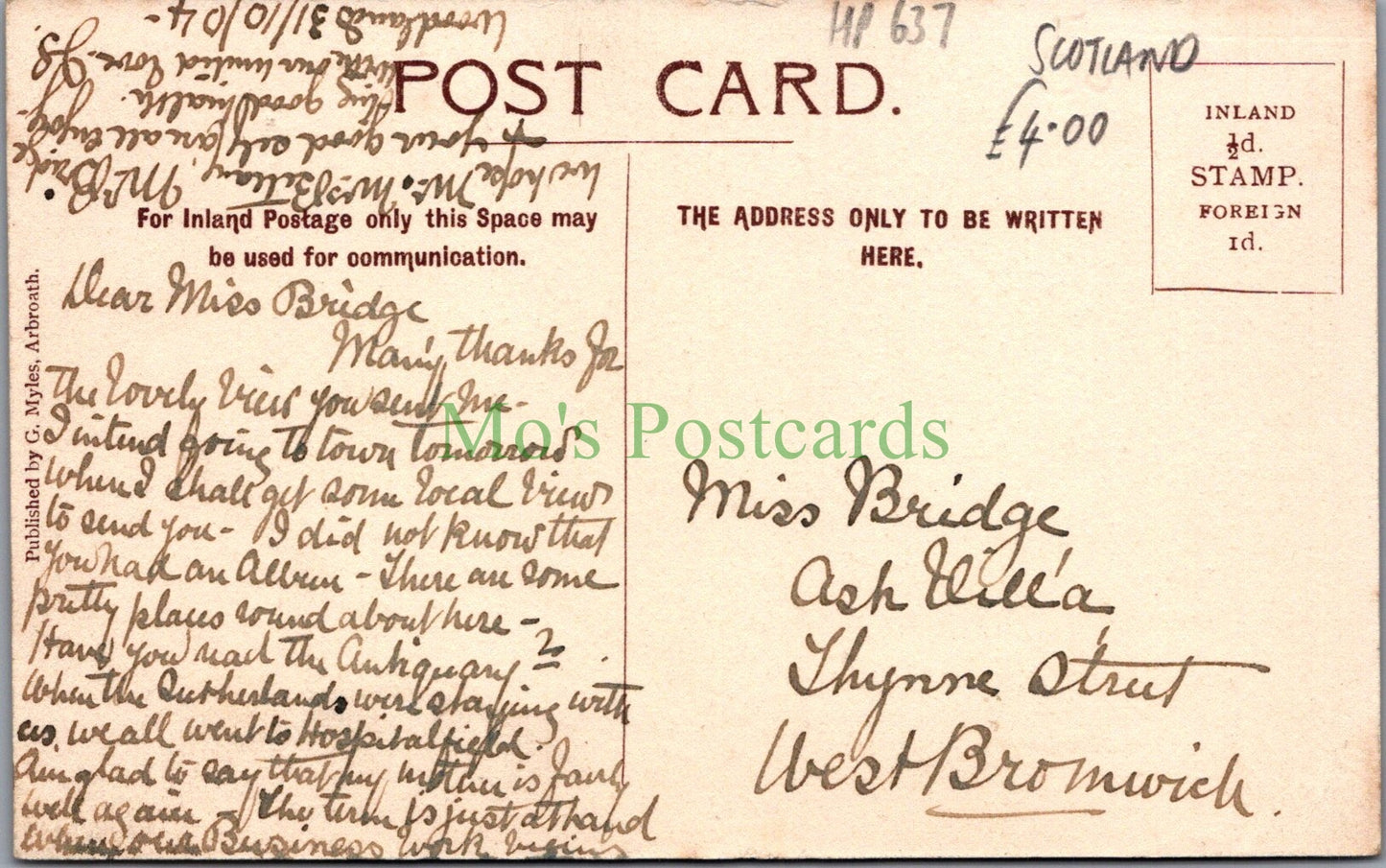 Scotland Postcard - Hospitalfield House, Arbroath, Angus HP637