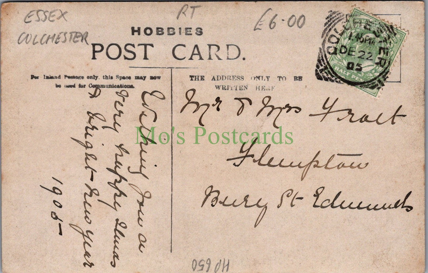 Essex Postcard - Detached House, Posted From Colchester HP650