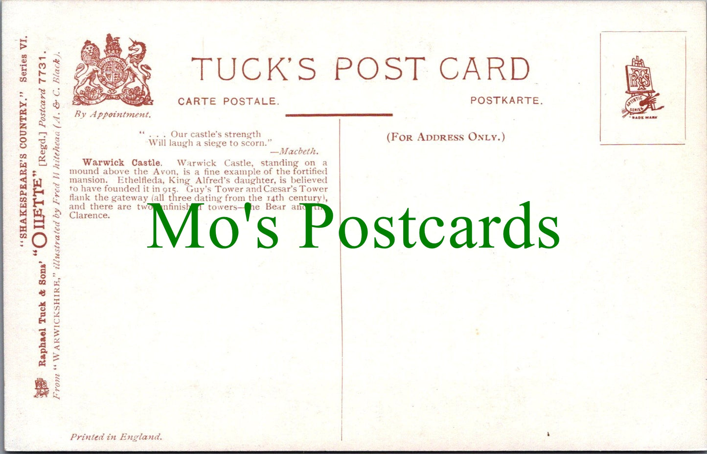 Warwickshire Postcard - Shakespeare's Country, Warwick Castle Ref.SW9785