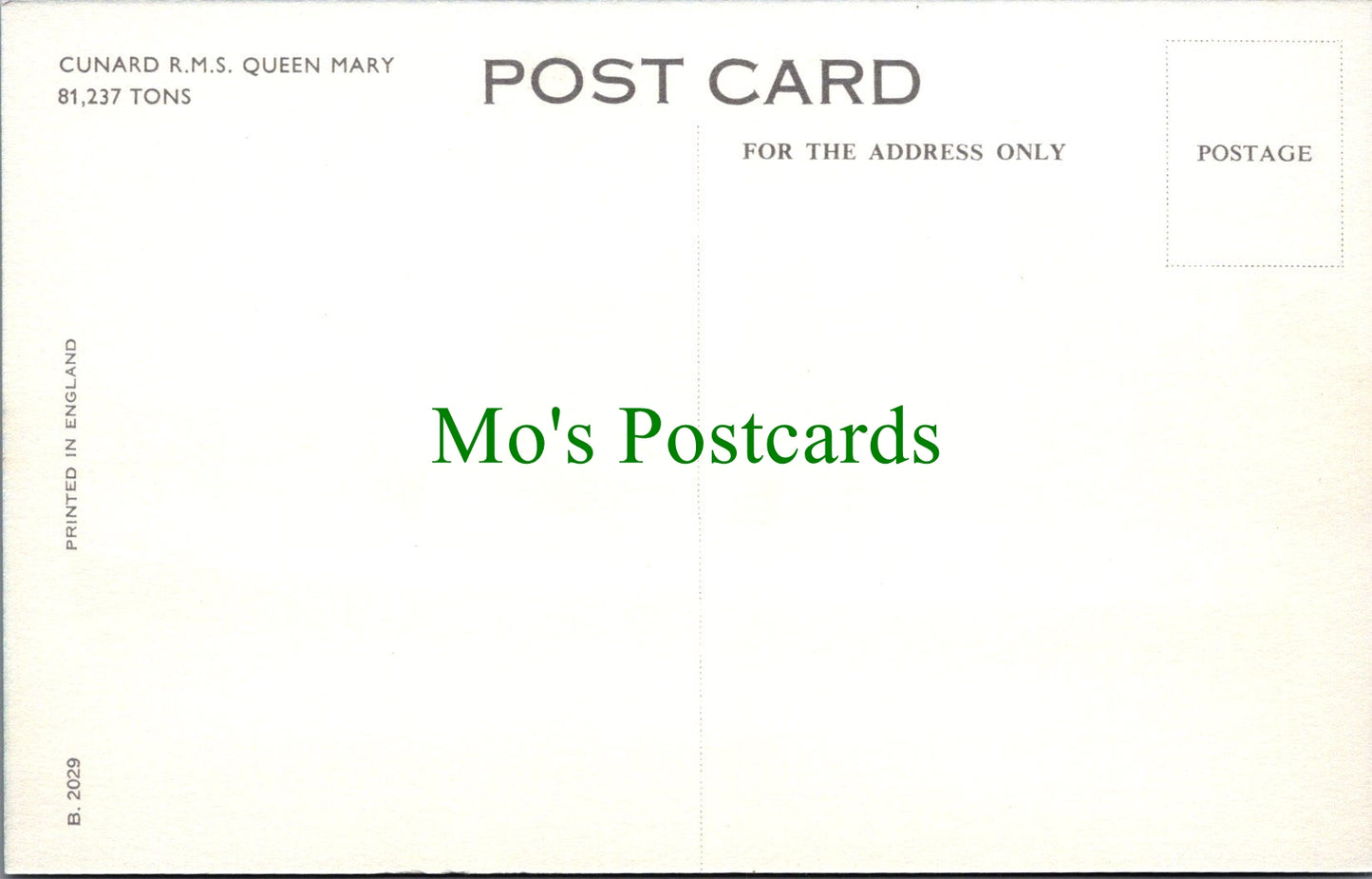 Shipping Postcard, Cunard R.M.S.Queen Mary