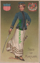 Load image into Gallery viewer, American Embossed Postcard - State of Maryland Lady Ref.SW9835