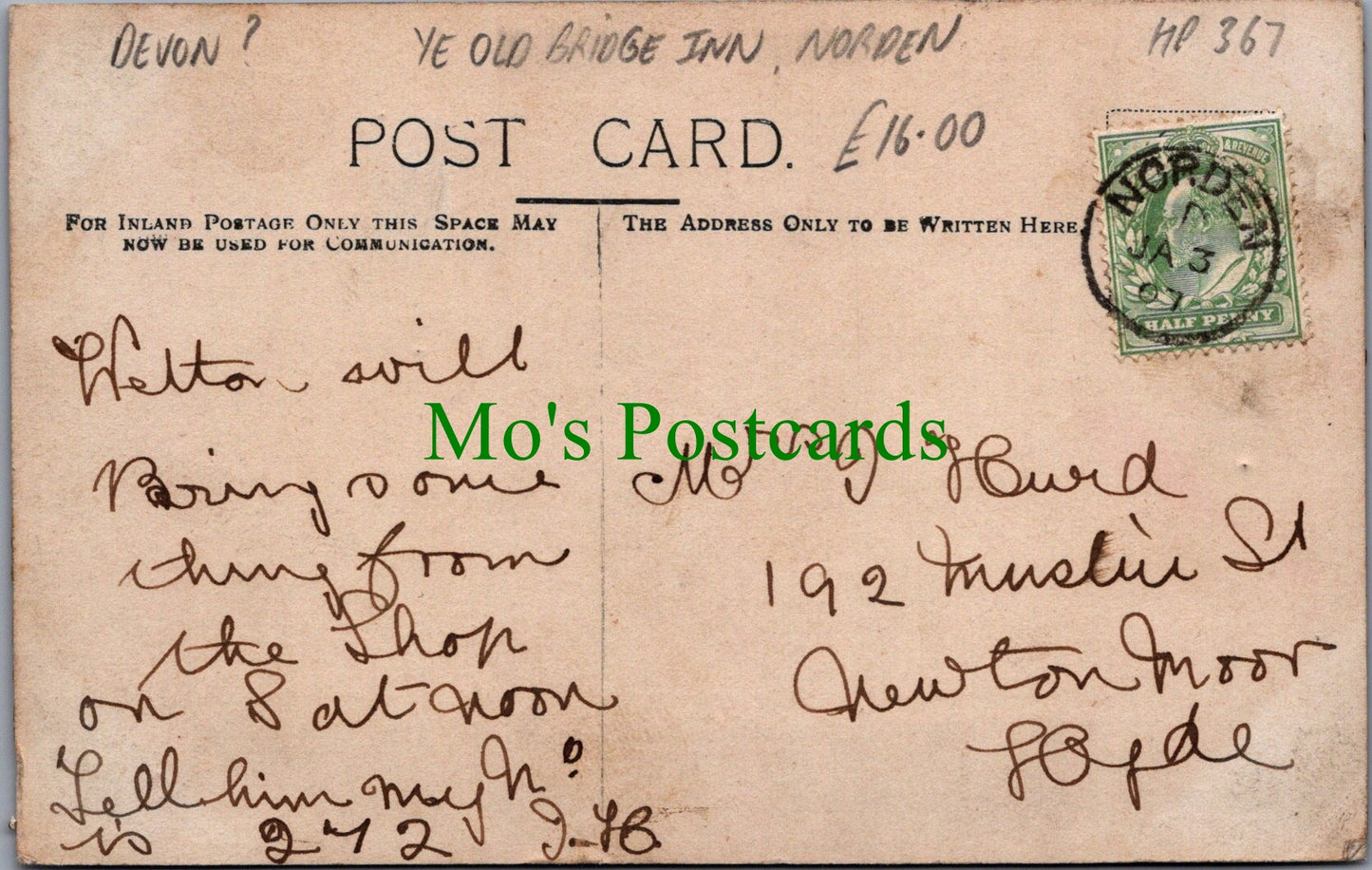 Devon Postcard? - Ye Old Bridge Inn, Norden Ref.HP367