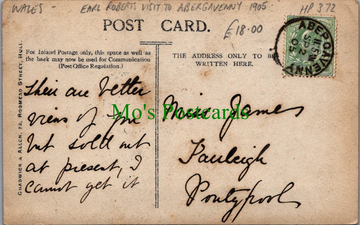 Wales Postcard - Earl Roberts Visit To Abergavenny 1905 Ref.HP372