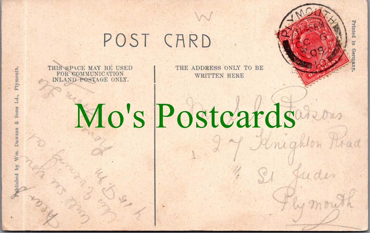 Devon Postcard - Plymouth, Prince Victor Memorial Ref.SW10164
