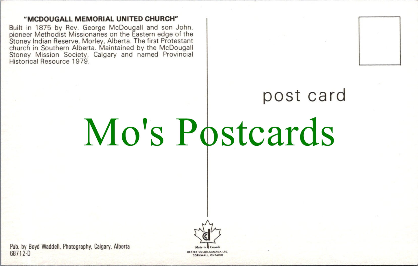 Canada Postcard - McDougall Memorial United Church, Morley, Alberta Ref.SW10171