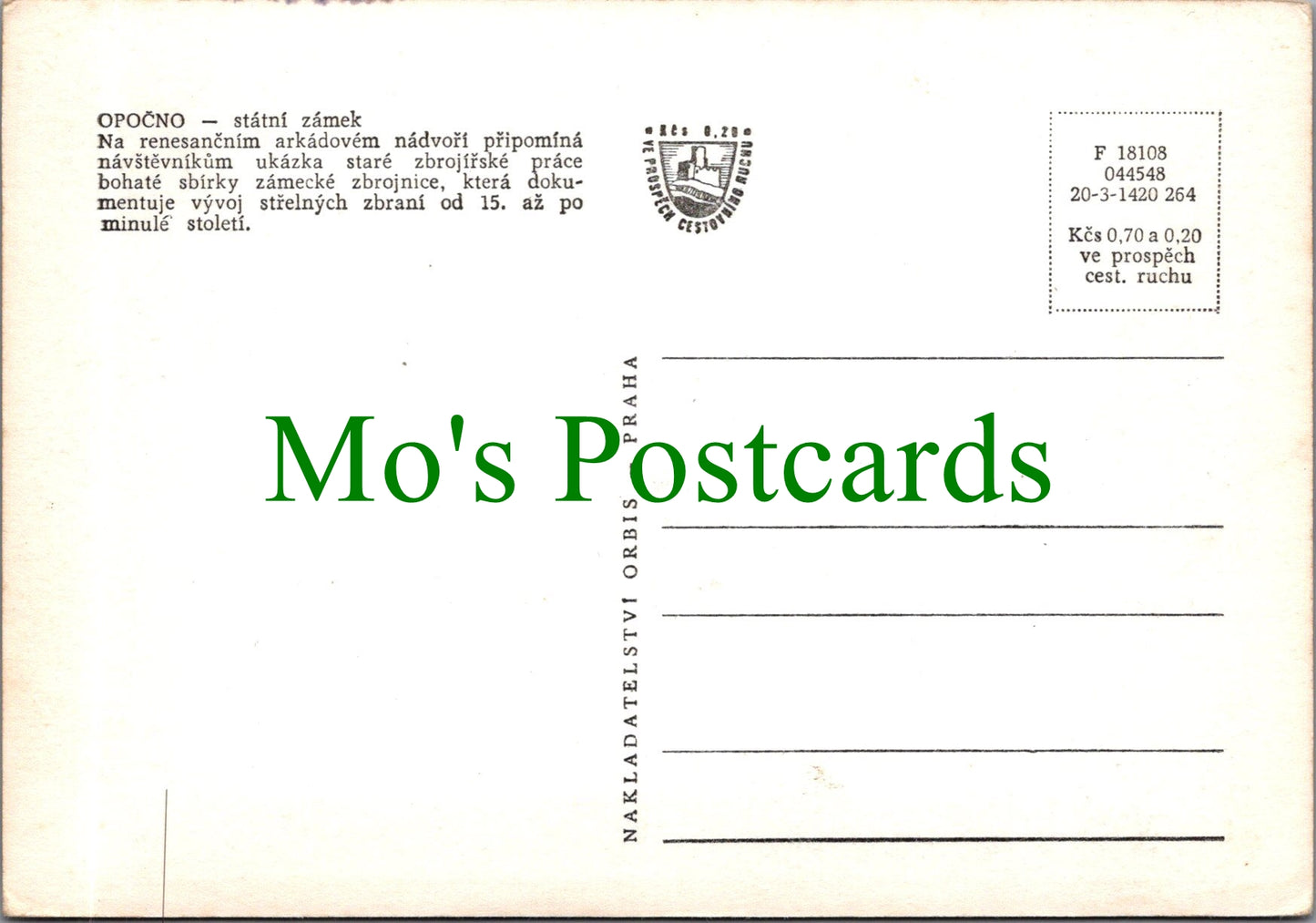 Czech Republic Postcard - Opočno, Hradec Králové - Large Canon Ref.SW10196