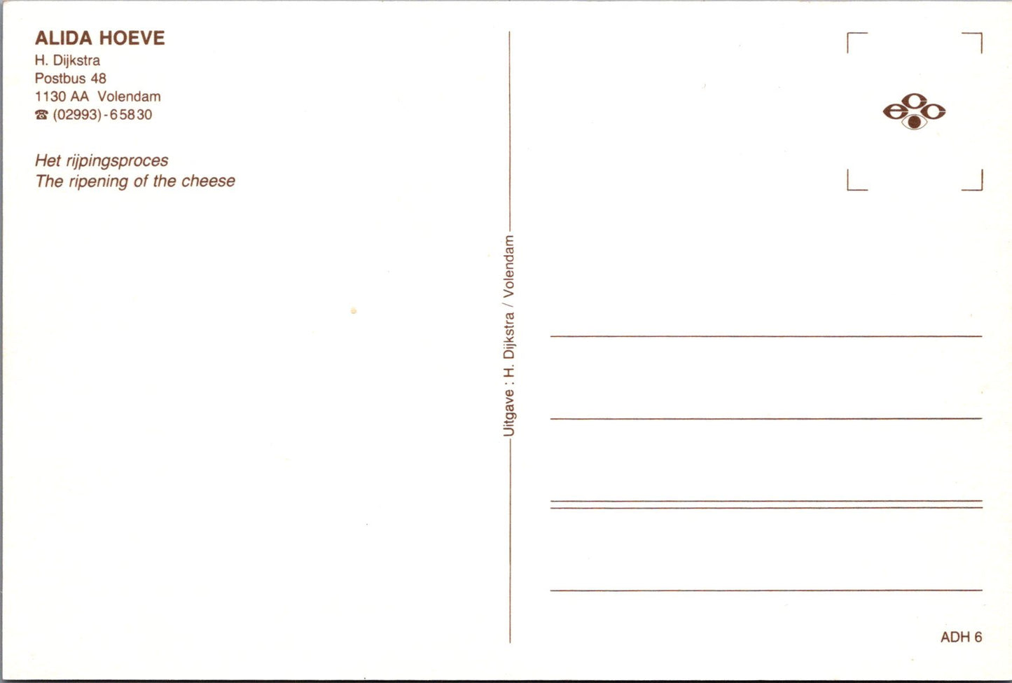 Food Postcard - Dutch Cheese, Alida Hoeve, Ripening of Cheese Ref.SW10010