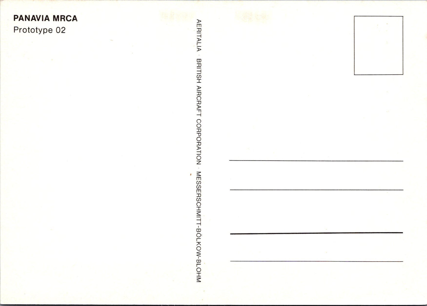 Aviation Postcard - Panavia MRCA Prototype 02 Aeroplane Ref.SW10030