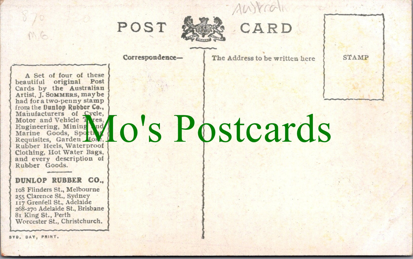 Glamour Postcard, Australian Artist Jack Sommers