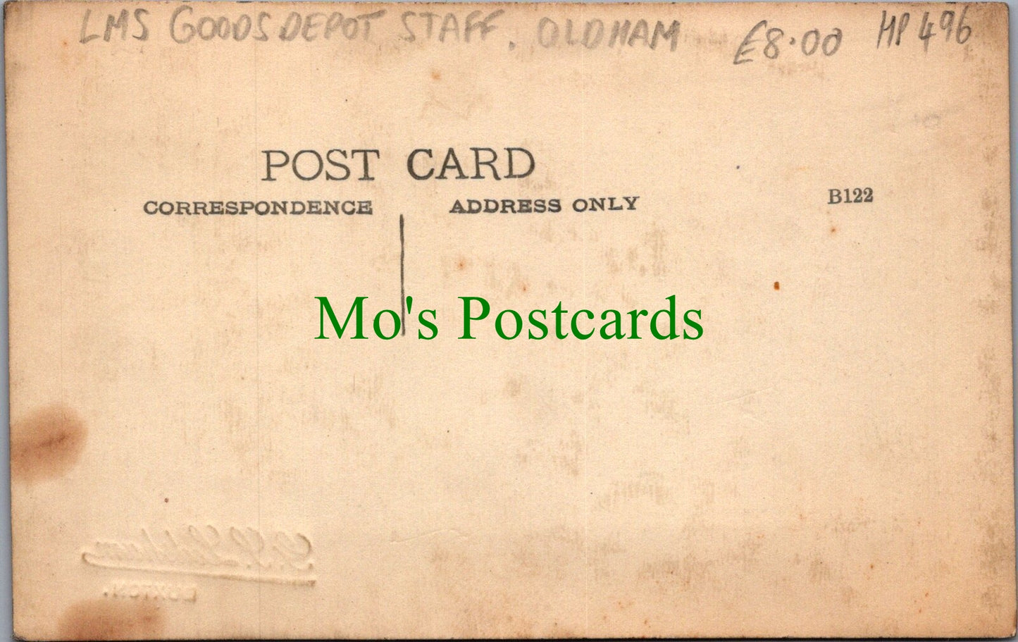 Lancashire Postcard - Oldham, LMS Goods Depot Staff and Workers HP496