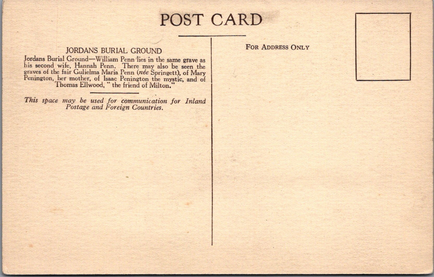 Buckinghamshire Postcard - Jordans Burial Ground, William Penn Grave SW10787