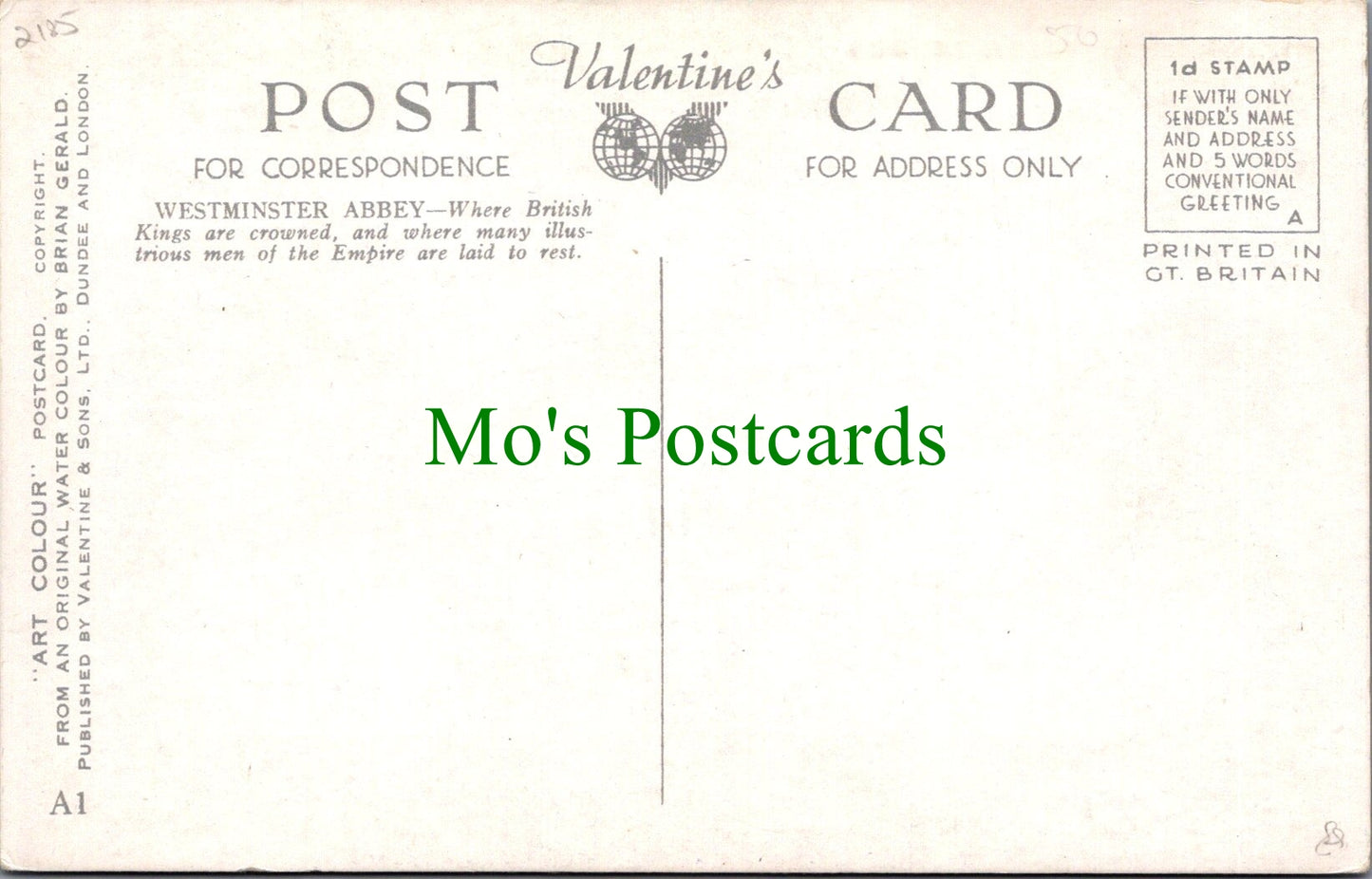 London Postcard - Westminster Abbey, Artist Brian Gerald SW10569