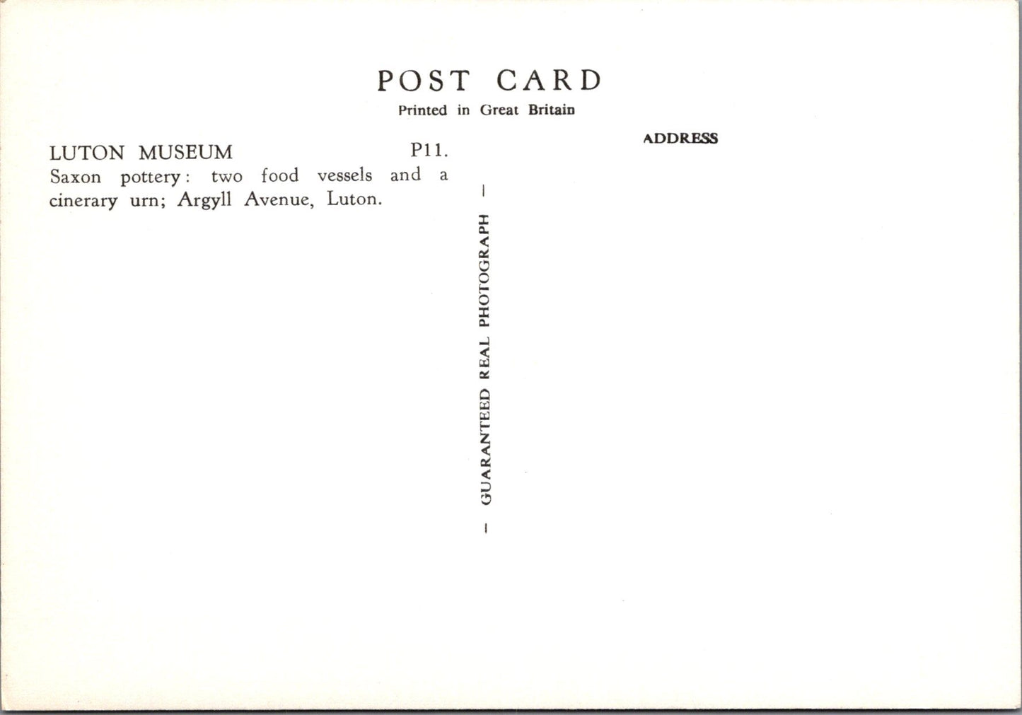 Luton Museum Postcard - Saxon Pottery, Two Food Vessels & Cinerary Urn SW10277