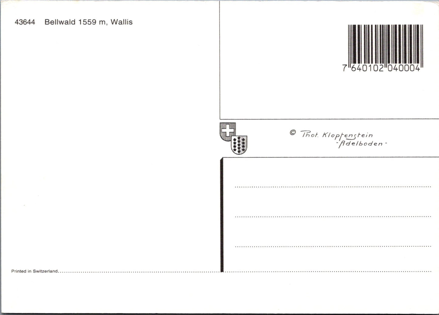 Switzerland Postcard - Bellwald 1559m, Wallis SW10356