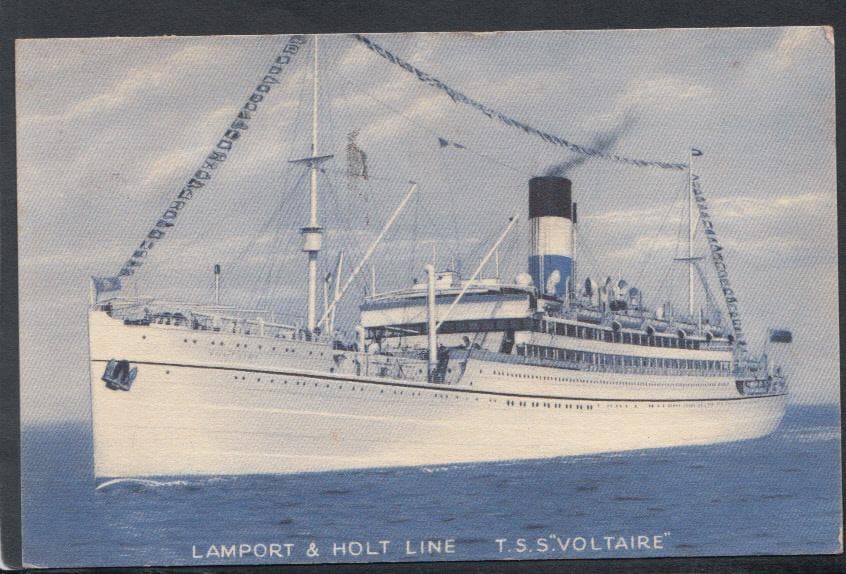 Shipping Postcard - Lamport & Holt Line - T.S.S."Voltaire" - Sunshine Cruises, 1938 - Mo’s Postcards