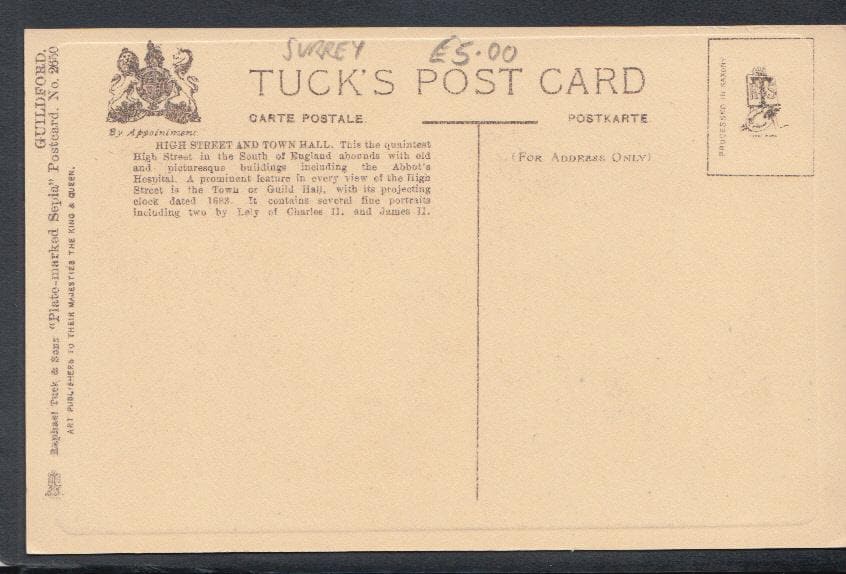 Surrey Postcard - High Street and Town Hall, Guildford - Mo’s Postcards