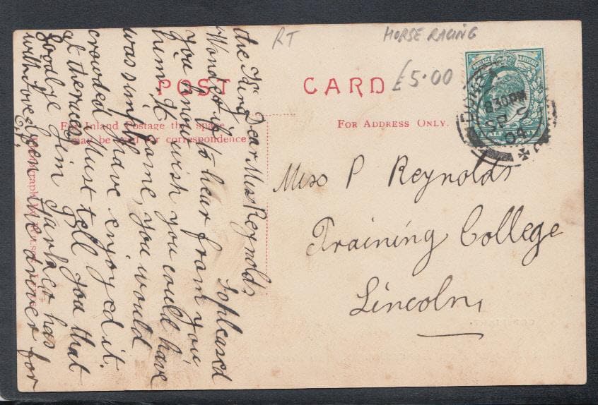 Sports Postcard - Horse Racing - St Leger Day, Doncaster - His Majesty The King, 1904 - Mo’s Postcards