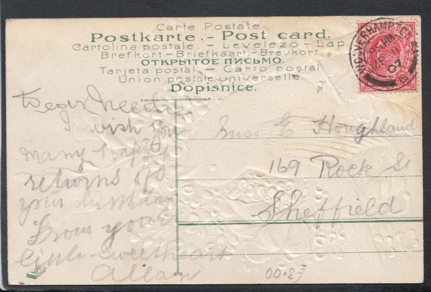 Embossed Greetings Postcard - A Happy Birthday - Birds - Robin, 1907 - Mo’s Postcards