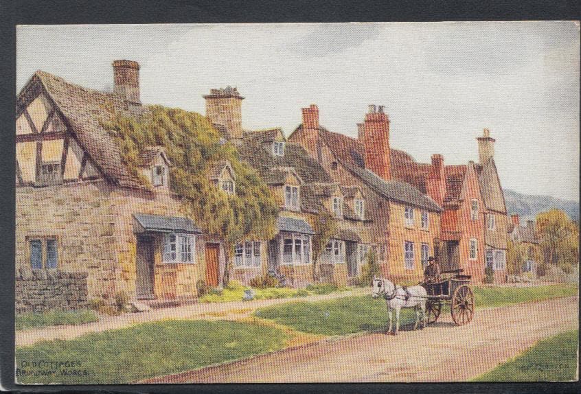 Worcestershire Postcard - Old Cottages, Broadway - Artist A.R.Quinton, 1934 - Mo’s Postcards
