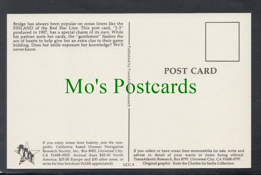 Shipping Postcard - Red Star Line, Game of Bridge