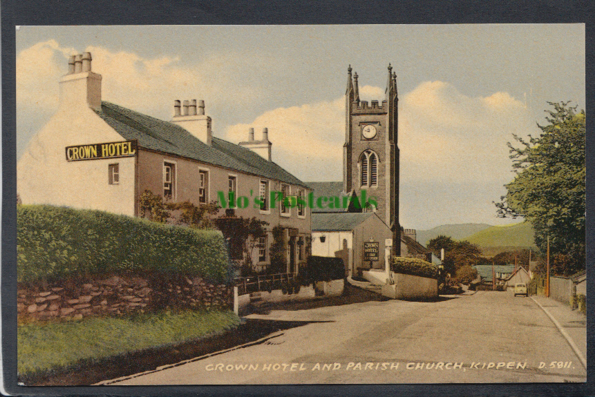 Scotland Postcard - Crown Hotel and Parish Church, Kippen, 1968 - Mo’s Postcards