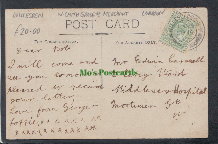 London Postcard - W.Smith Grocers Merchant Delivery Cart, Willesden Green, 1907 - Mo’s Postcards
