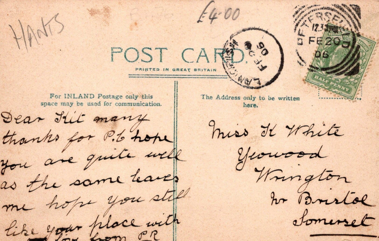 Hampshire Postcard - Langrish Church, 1906 - Mo’s Postcards