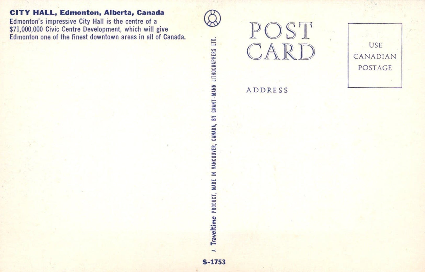 Canada Postcard - City Hall, Edmonton, Alberta - Mo’s Postcards