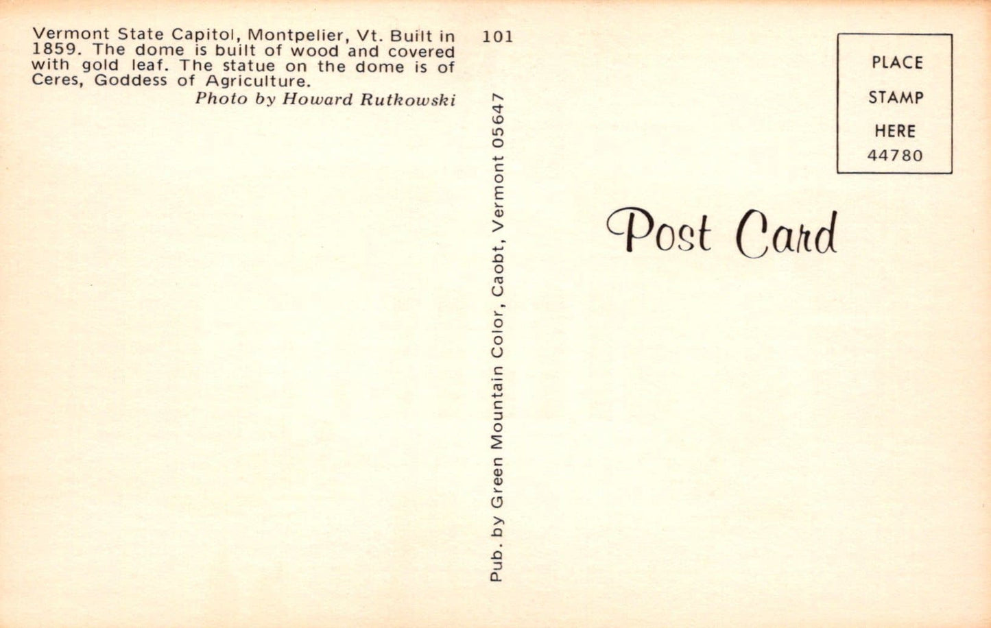America Postcard - Vermont State Capitol, Montpelier, Vermont - Mo’s Postcards