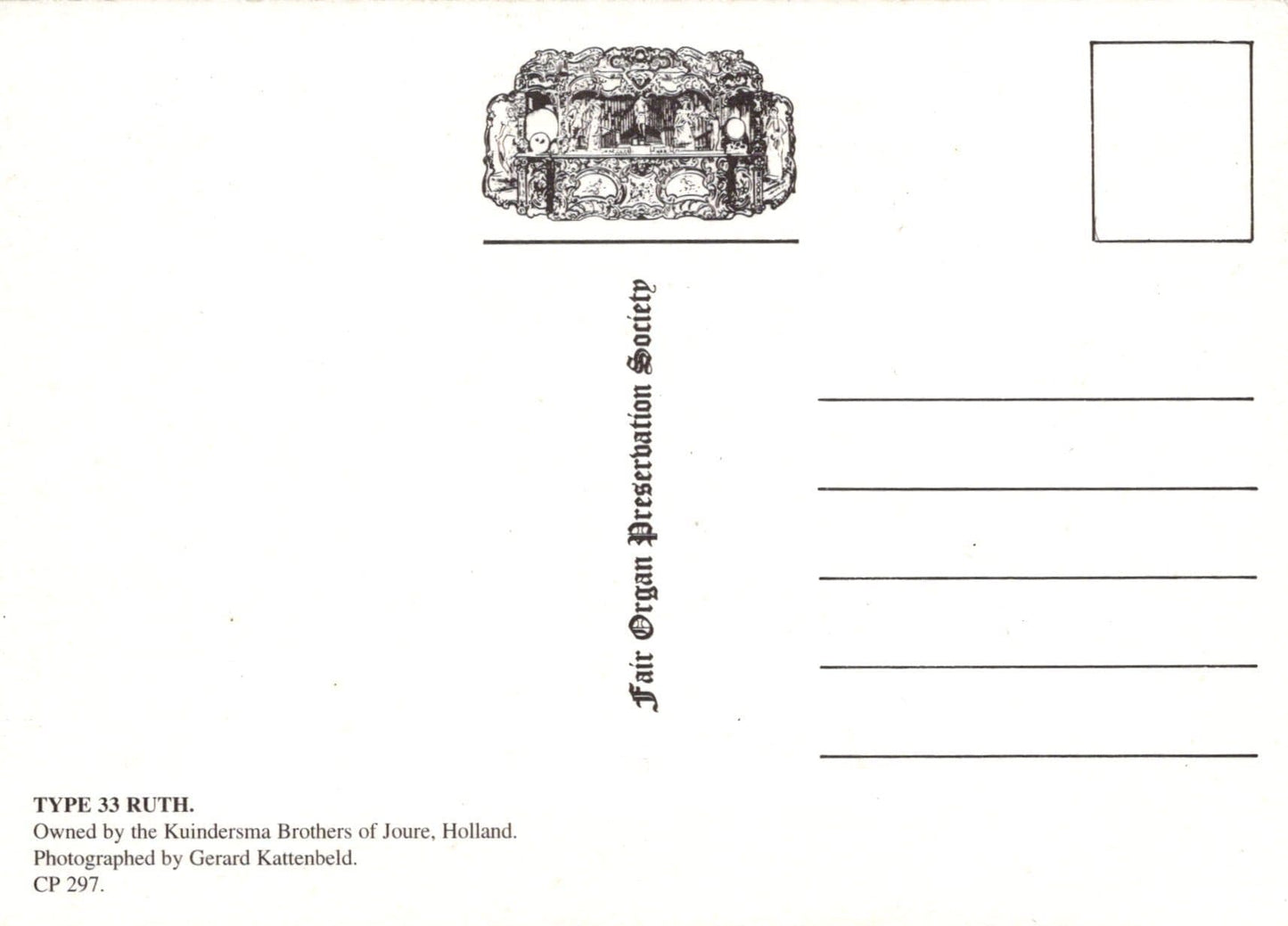 Music Postcard - Type 33 Ruth, Owned By The Kuindersma Brothers of Joure, Holland - Mo’s Postcards
