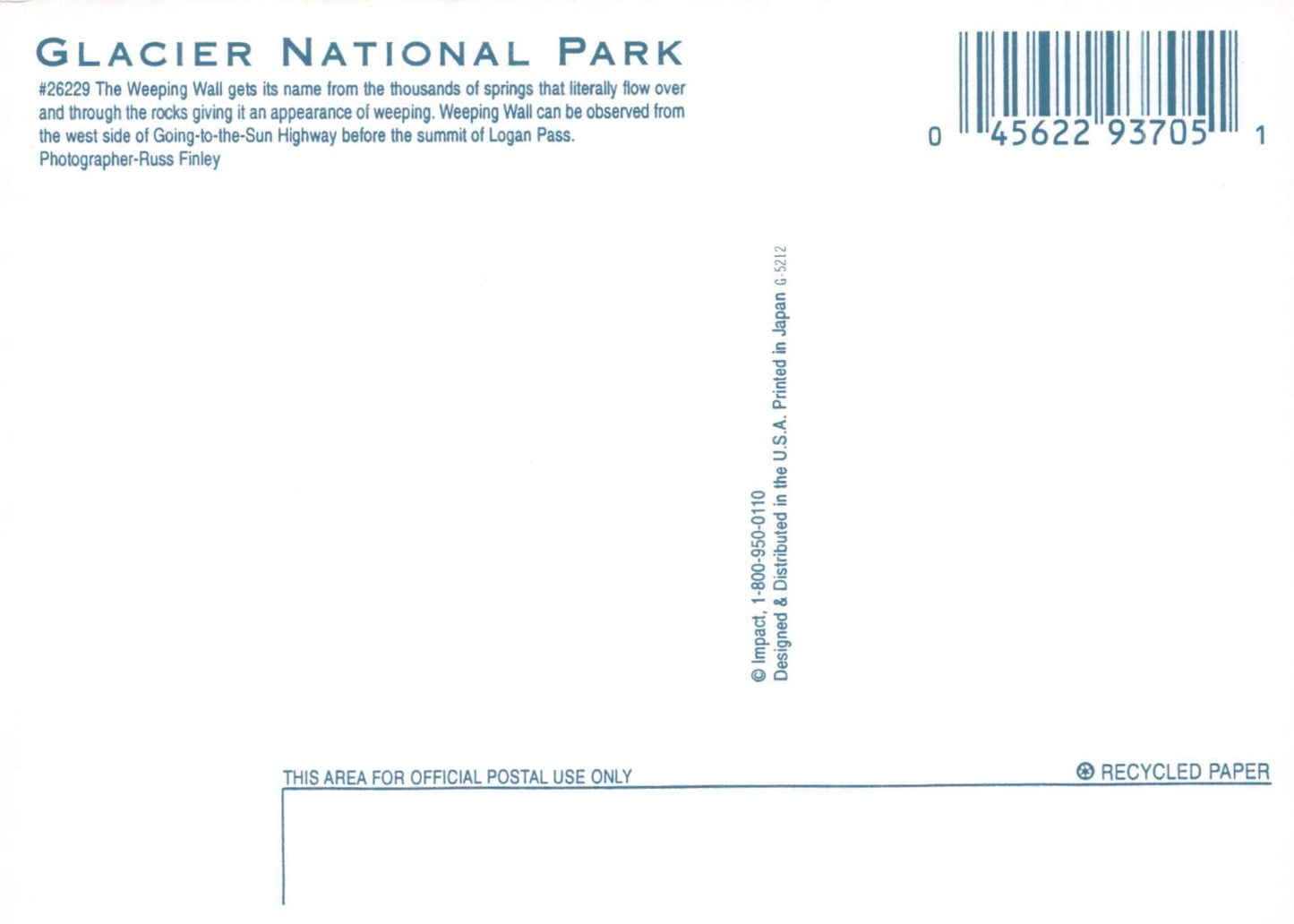 America Postcard - Glacier National Park, Montana - Mo’s Postcards