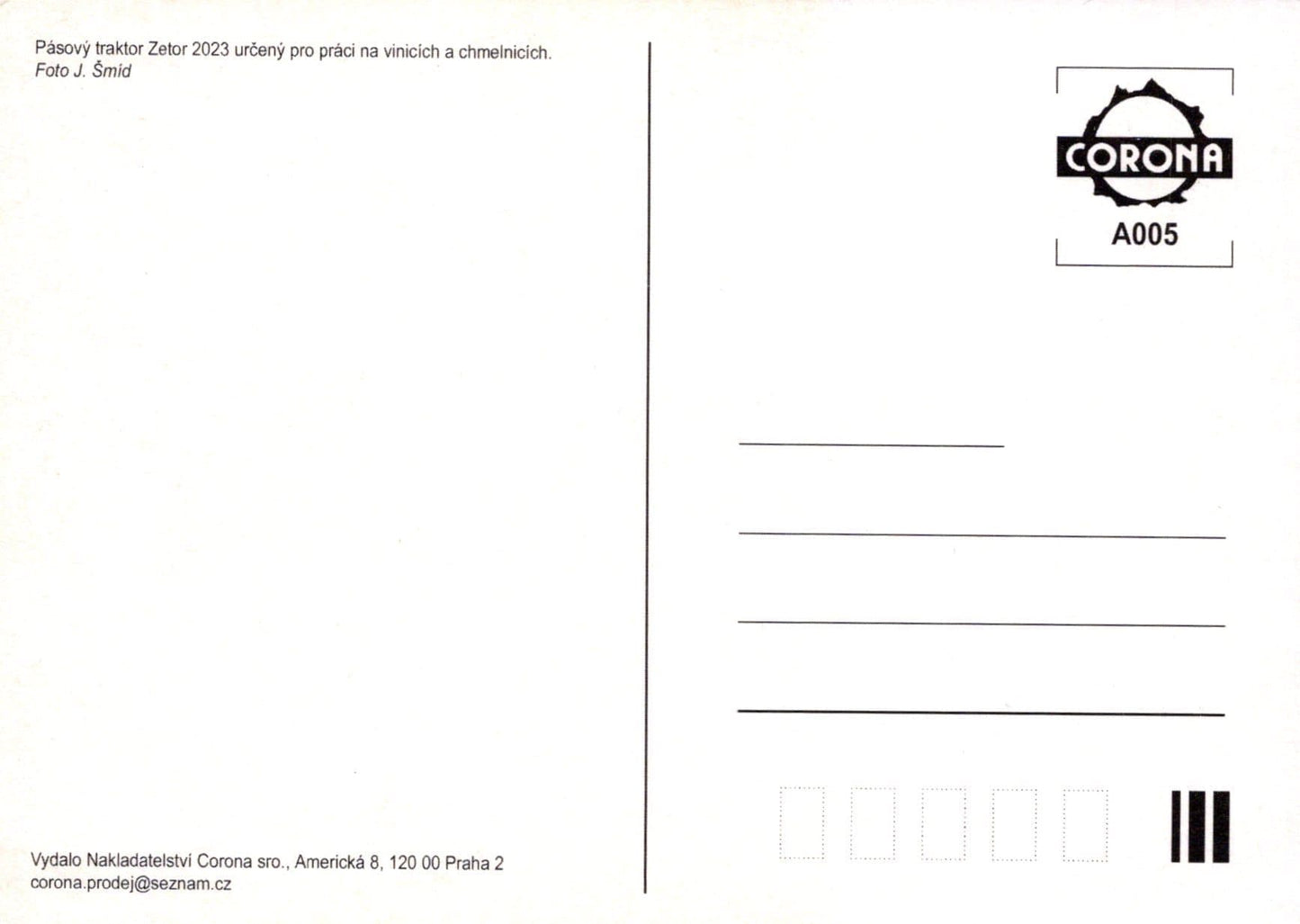 Farming Postcard - Pasovy Traktor Zetor 2023 Urceny Pro Praci Na Vinicich a Chmelnicich - Mo’s Postcards