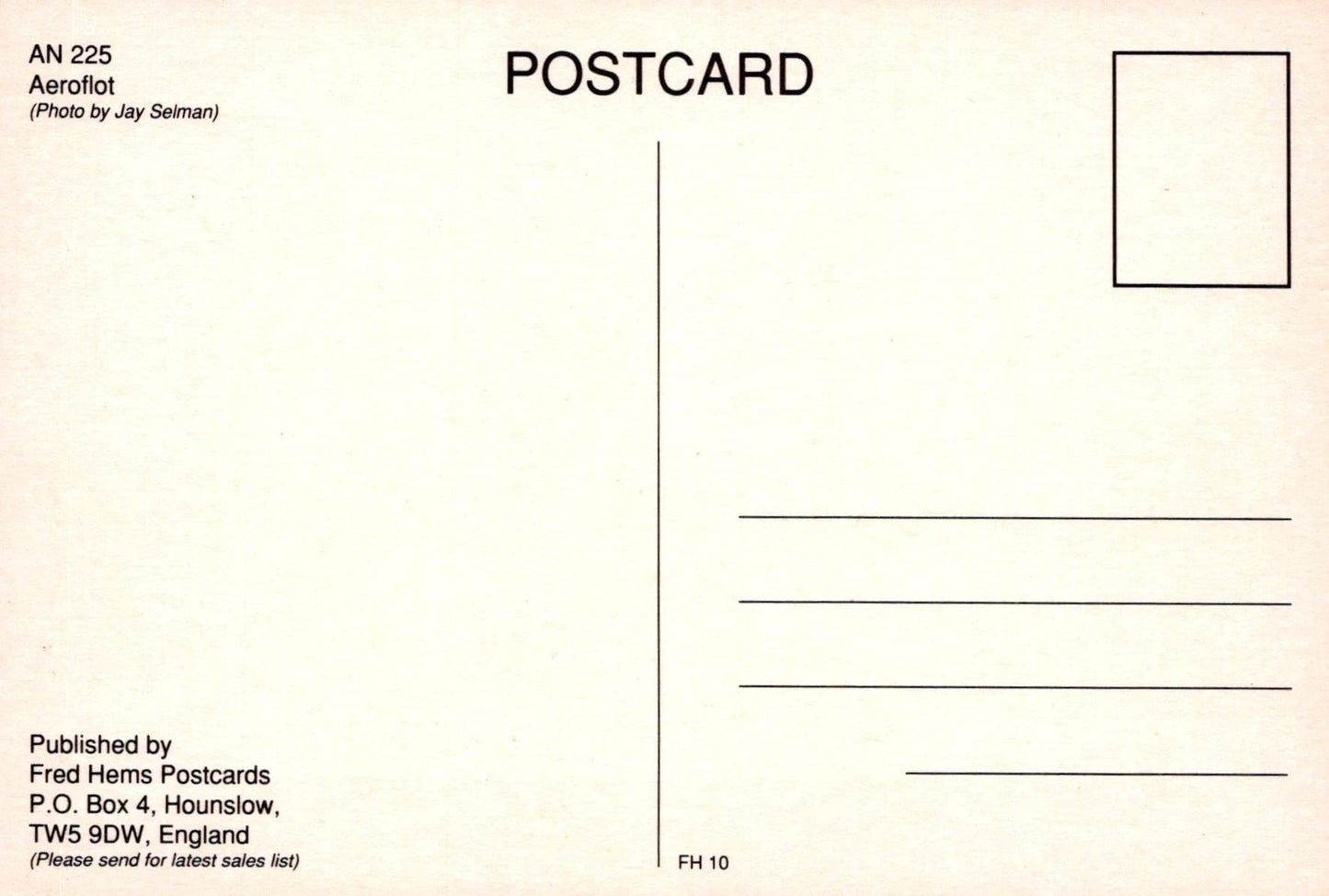 Aviation Postcard - AN 225 Aeroflot Aeroplane - Mo’s Postcards