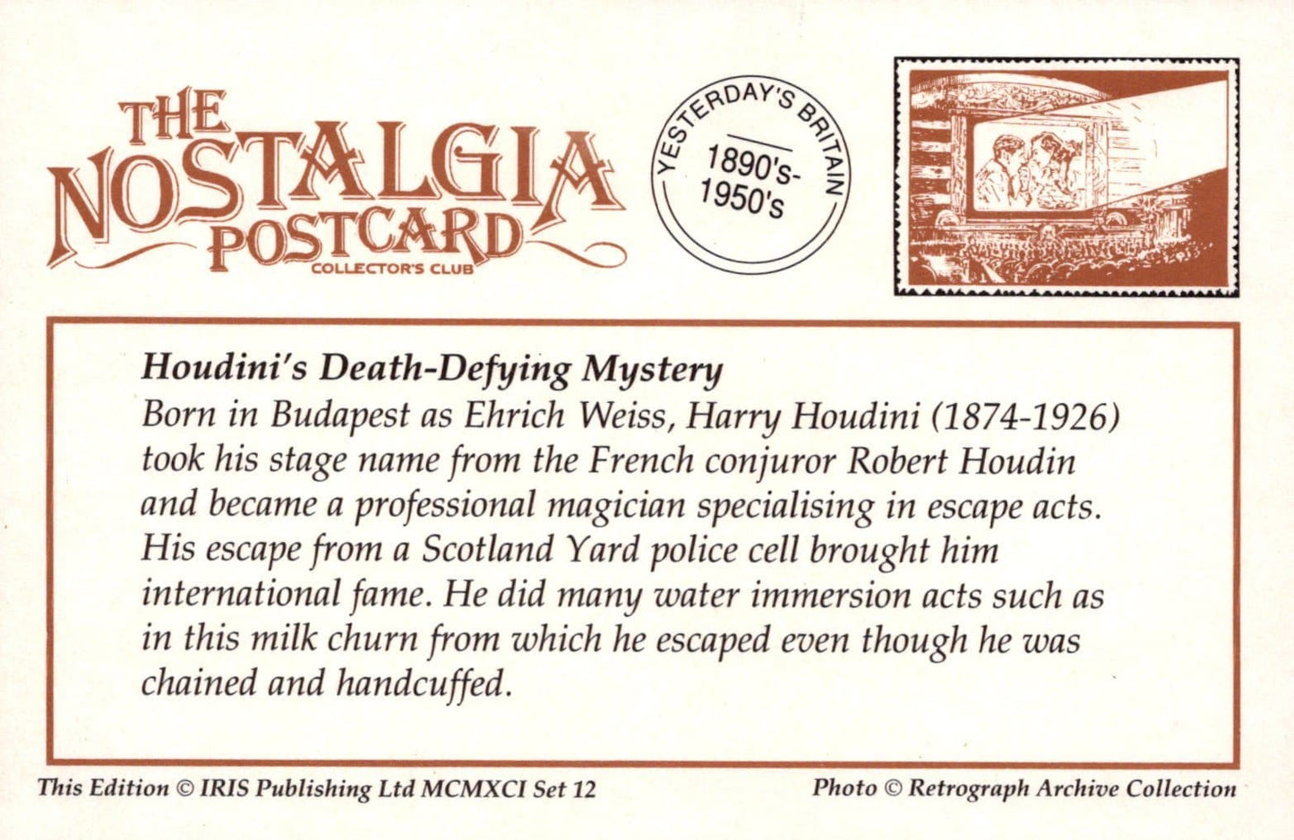 Magic Postcard - Harry Houdini's Death Defying Mystery - Mo’s Postcards