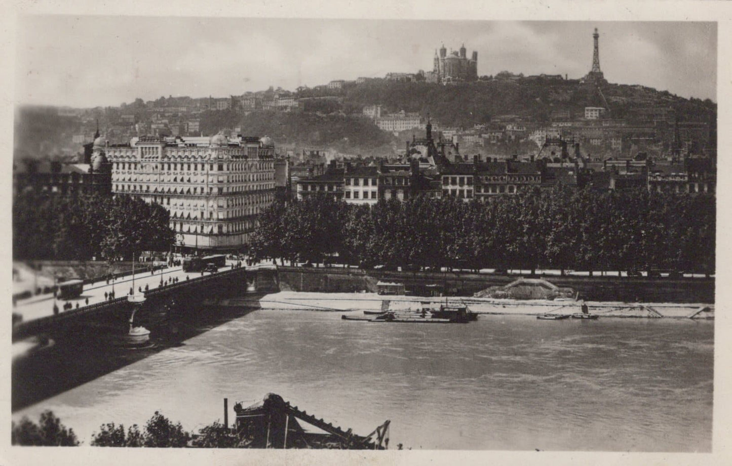 France Postcard - Lyon - Pont Lafayette Et Coteau De Fourviere, 1947 - Mo’s Postcards