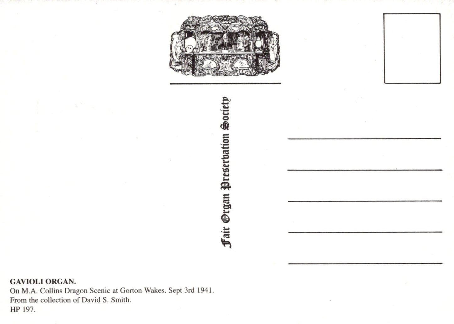 Music Postcard - Gavioli Organ, On M.A.Collins Dragon Scenic at Gorton Wakes 1941 - Mo’s Postcards