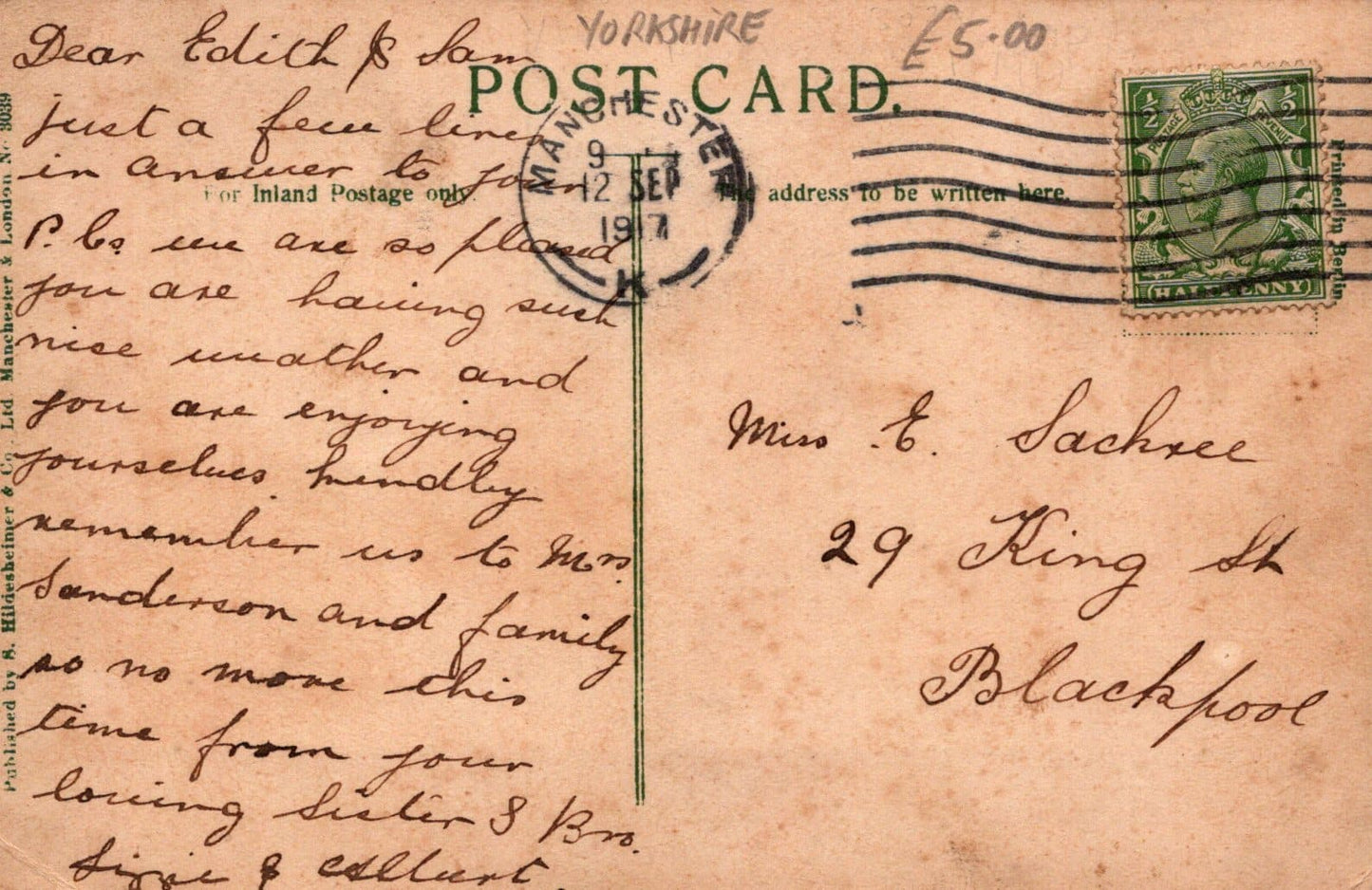 Yorkshire Postcard - Todmorden Hall, 1917 - Mo’s Postcards