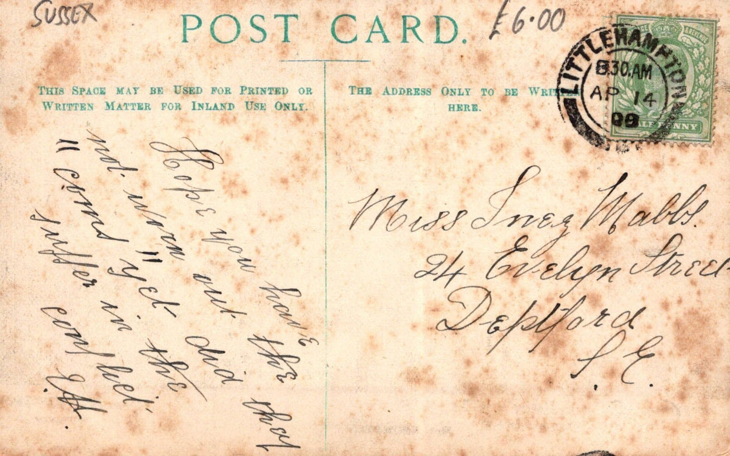 Sussex Postcard - Clock House, "Balls Hut Inn", Nr Arundel, 1908 - Mo’s Postcards