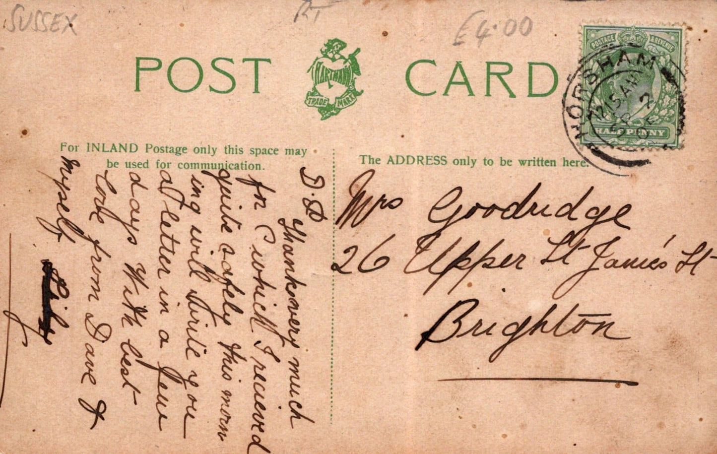 Sussex Postcard - The Town Hall, Horsham, 1905 - Mo’s Postcards